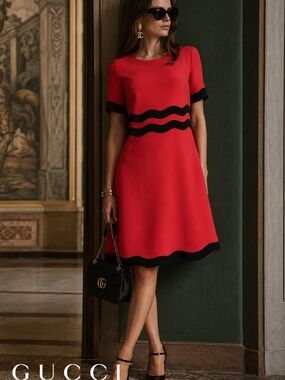 Gucci Red Viscose Midi Dress, Size M